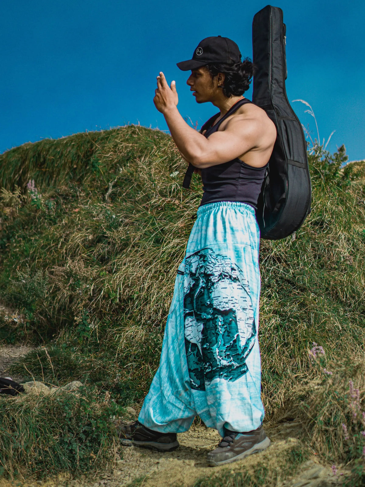 Men's World Map Print Hippy Aladdin Balloon Harem Pants For Travel Hippypant enimane.myshopify.com