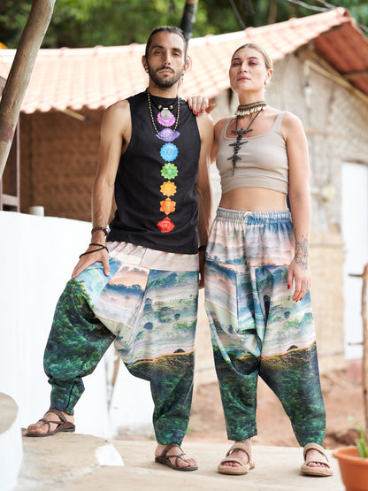  Buy Women's Nature Print Bohemian Hippy Aladdin Balloon Harem Pants For Travel Yoga Dance