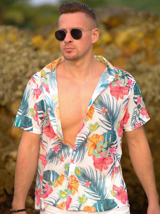 Men's Tropical Bloom Floral Printed Beach Shirt