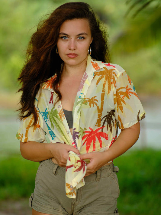 Women's Sunlit Palms Printed Beach Travel Shirt