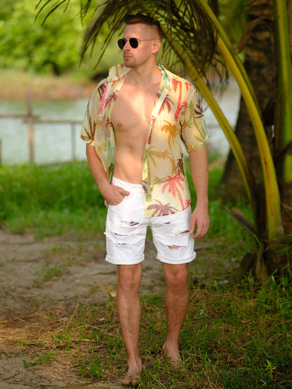 Men's Sunlit Palms Printed Beach Travel Shirt