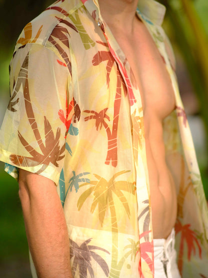 Men's Sunlit Palms Printed Beach Travel Shirt