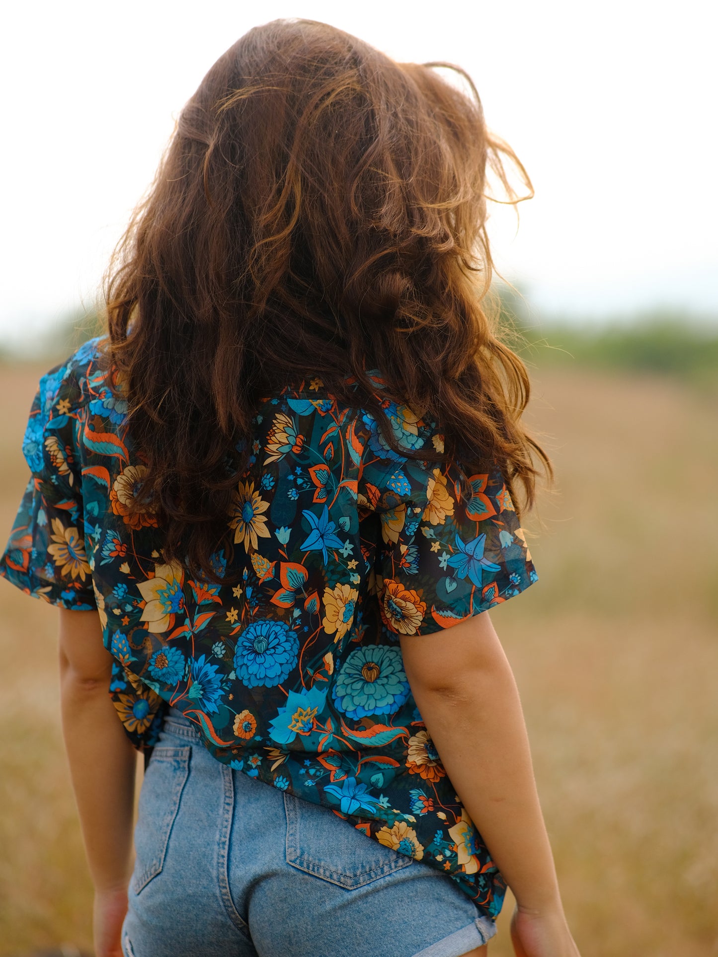 Women's Floral Oversized Net Azure Stylish Shirt For Travel