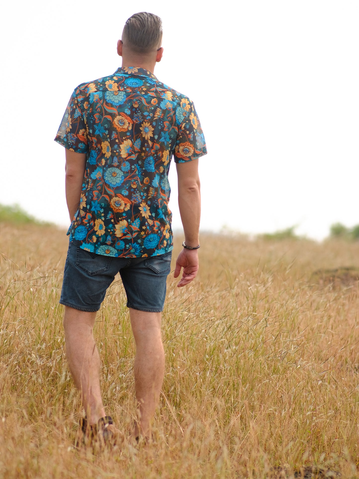Men's Floral Oversized Net Azure Stylish Shirt For Travel