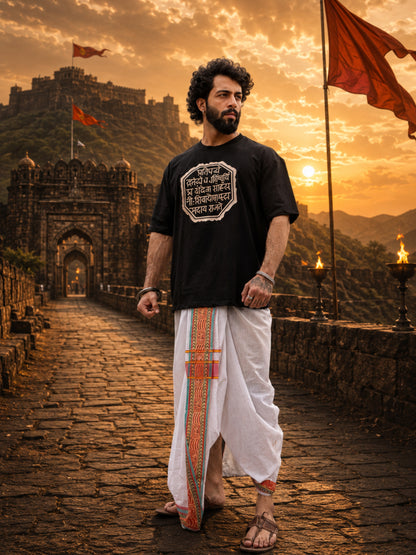Men's Zari Embroidered Oversized T-Shirt | Shivaji Maharaj Rajmudra
