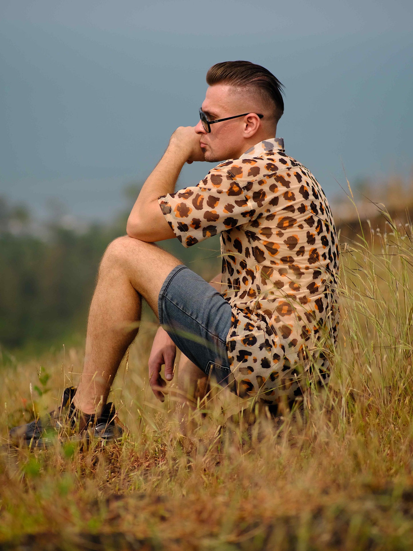 Men's Leopard Cheetah  Print Travel Shirt