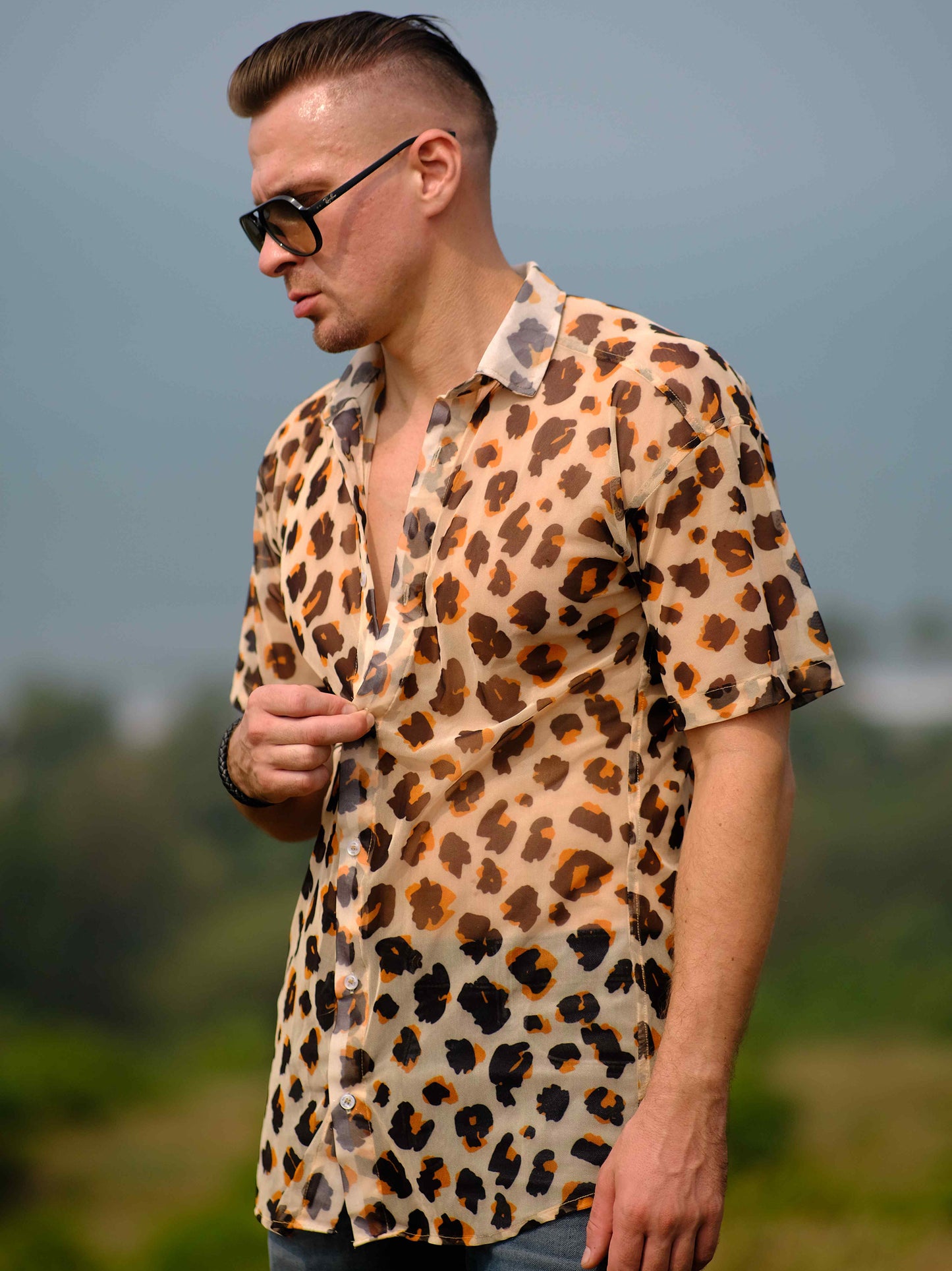 Men's Leopard Cheetah  Print Travel Shirt