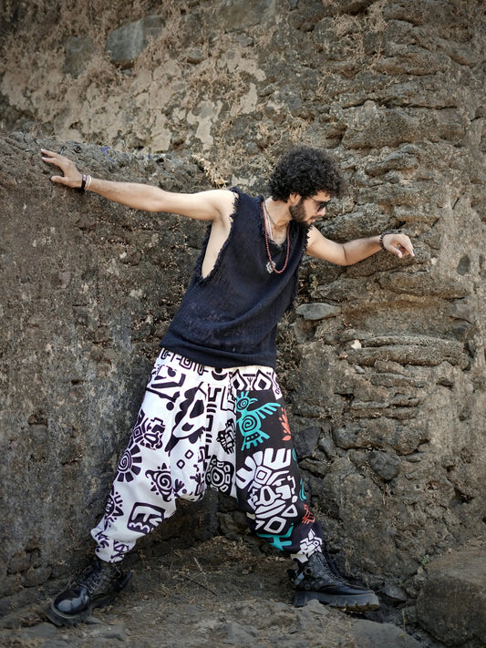 Tribal Print Men’s Harem Pants – Free Size  Boho Trousers for Dance, Travel & Yoga Hippypant enimane.myshopify.com