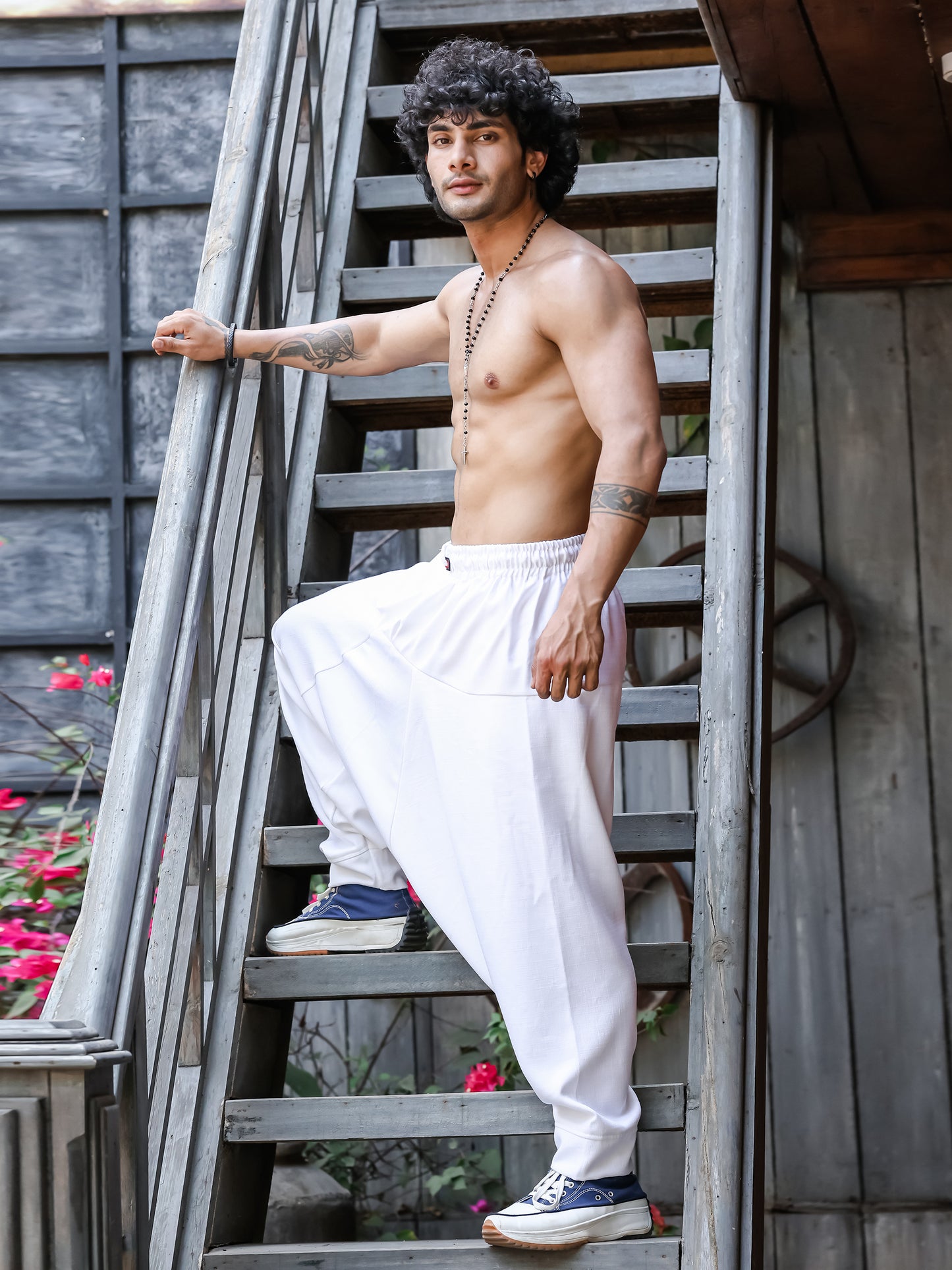Men's White Bohemian Hippy Harem Pants For Dance Travel Yoga