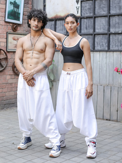 Men's White Bohemian Hippy Harem Pants For Dance Travel Yoga