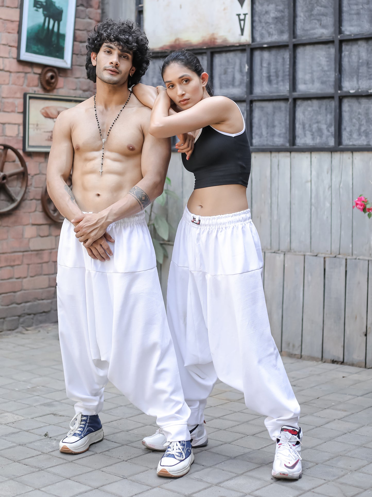 Men's White Bohemian Hippy Harem Pants For Dance Travel Yoga