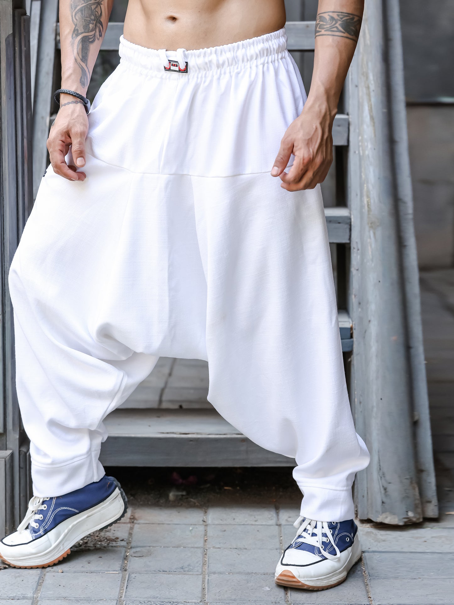 Men's White Bohemian Hippy Harem Pants For Dance Travel Yoga