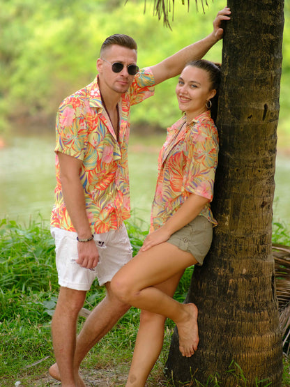 Women's Coastal Leaves Printed Net Travel Shirt