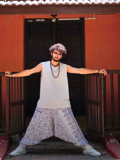 Floral Print Men’s Harem Pants – Boho Free Size for Yoga, Dance & Travel