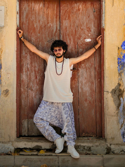 Floral Print Men’s Harem Pants – Boho Free Size for Yoga, Dance & Travel