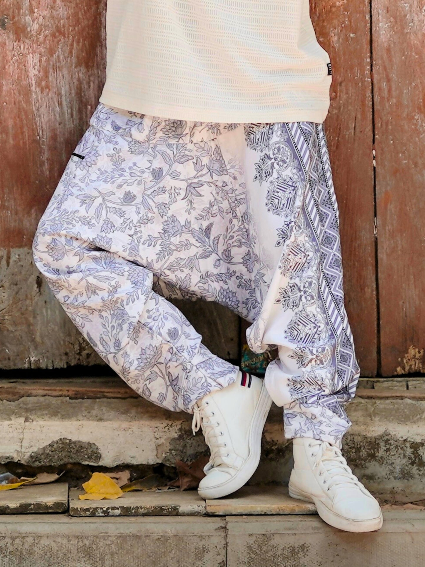 Floral Print Men’s Harem Pants – Boho Free Size for Yoga, Dance & Travel