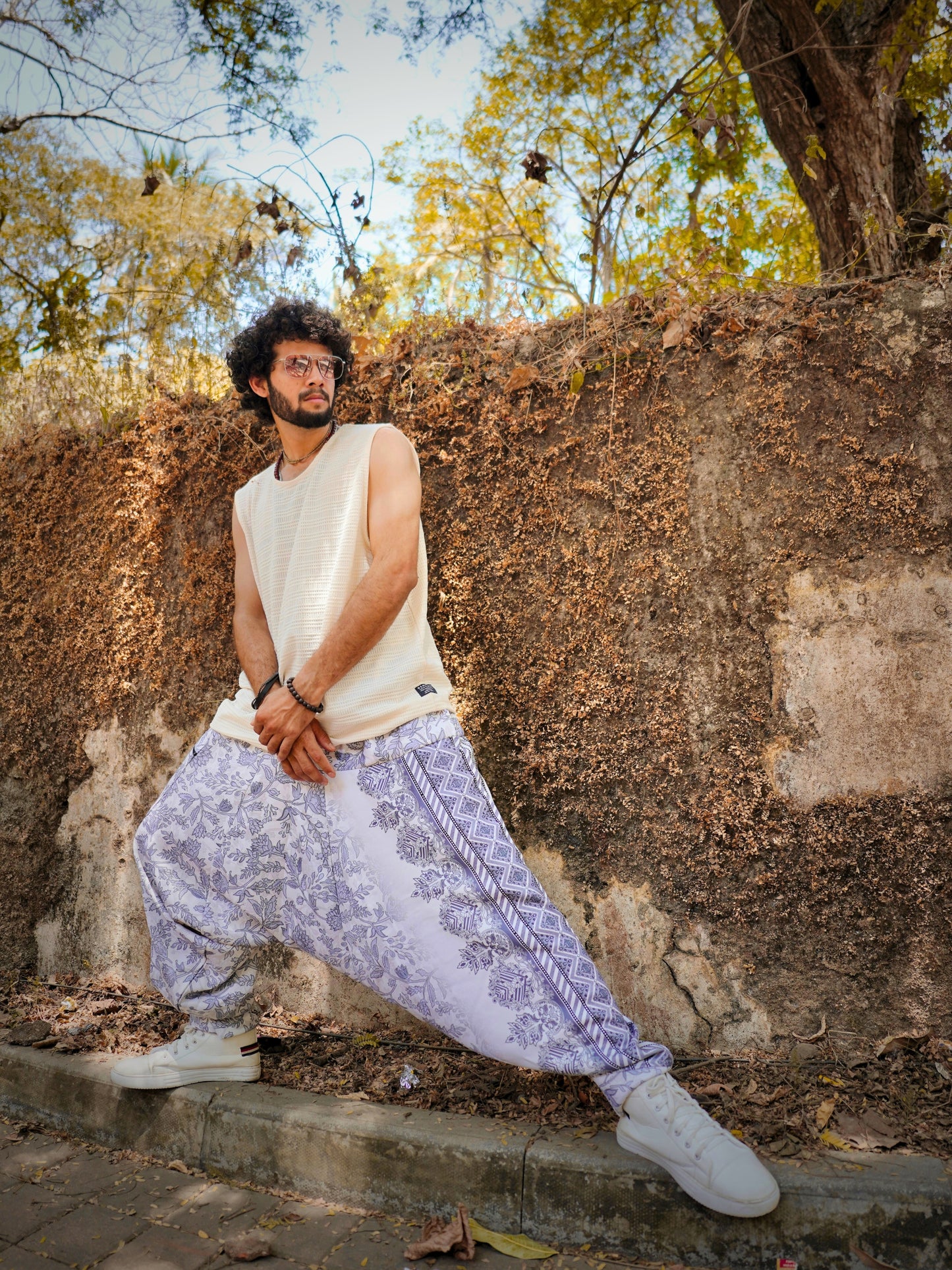 Floral Print Men’s Harem Pants – Boho Free Size for Yoga, Dance & Travel