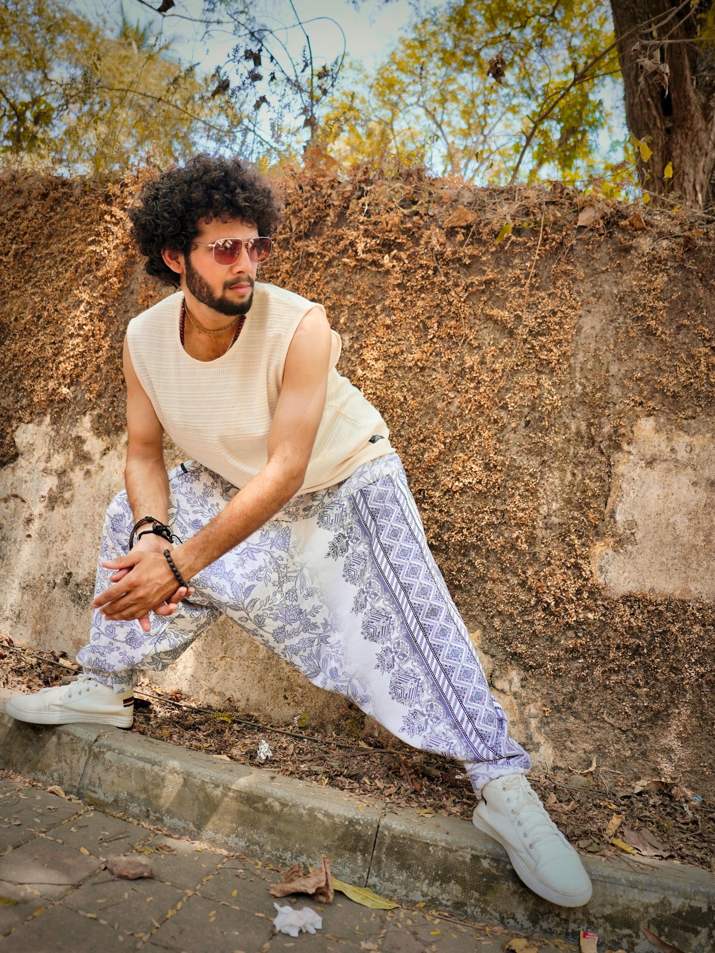 Floral Print Men’s Harem Pants – Boho Free Size for Yoga, Dance & Travel