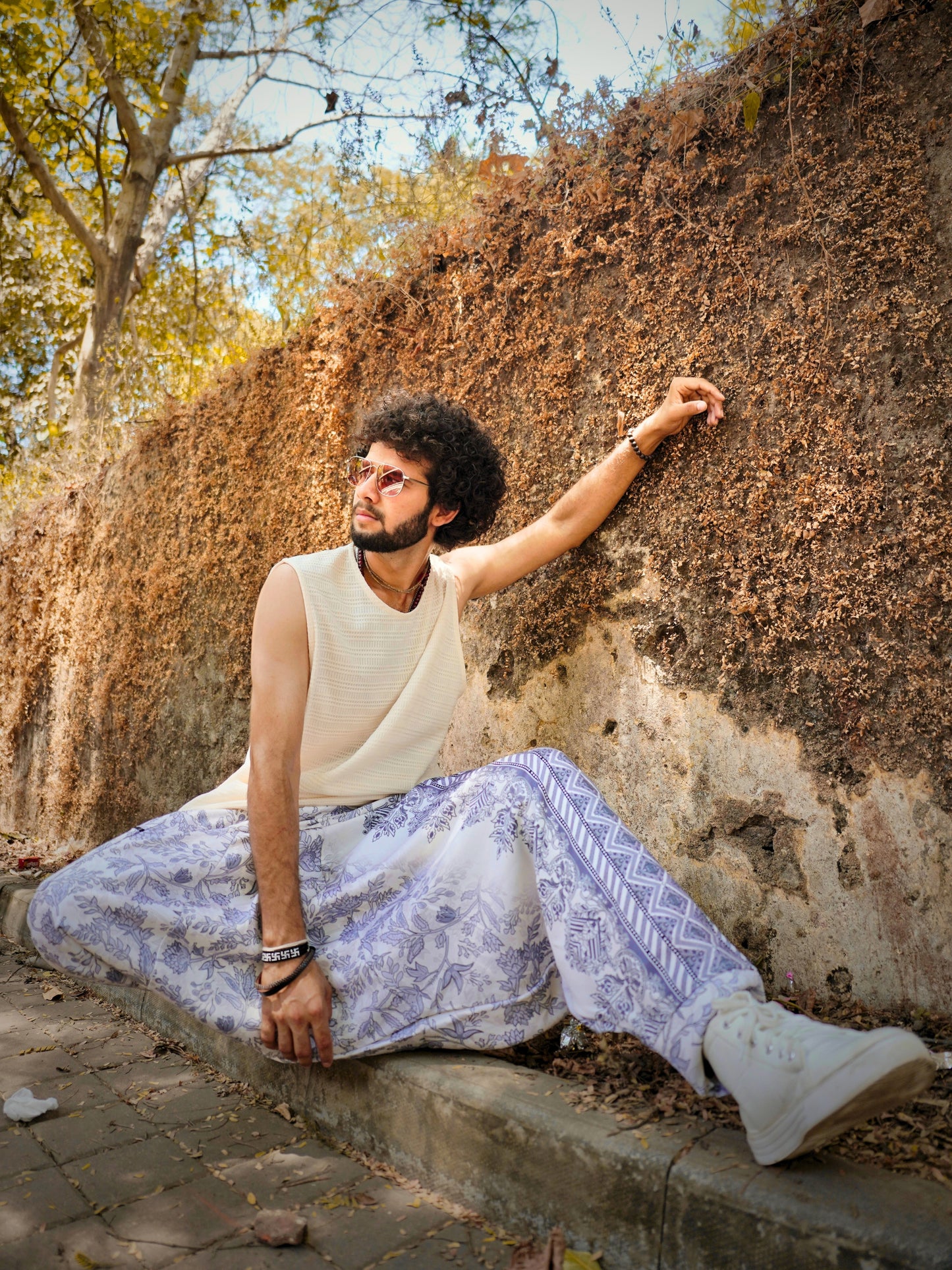 Floral Print Men’s Harem Pants – Boho Free Size for Yoga, Dance & Travel