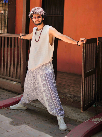 Floral Print Men’s Harem Pants – Boho Free Size for Yoga, Dance & Travel