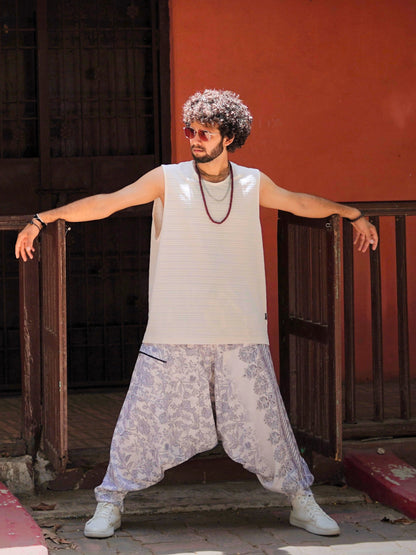 Floral Print Men’s Harem Pants – Boho Free Size for Yoga, Dance & Travel