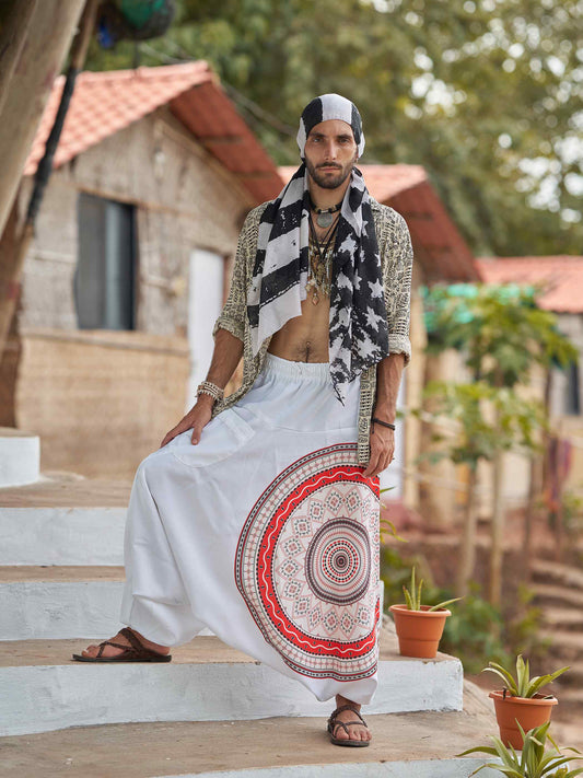 Buy Men's White Mandala Dhoti Baggy Harem For Dance Yoga Travel