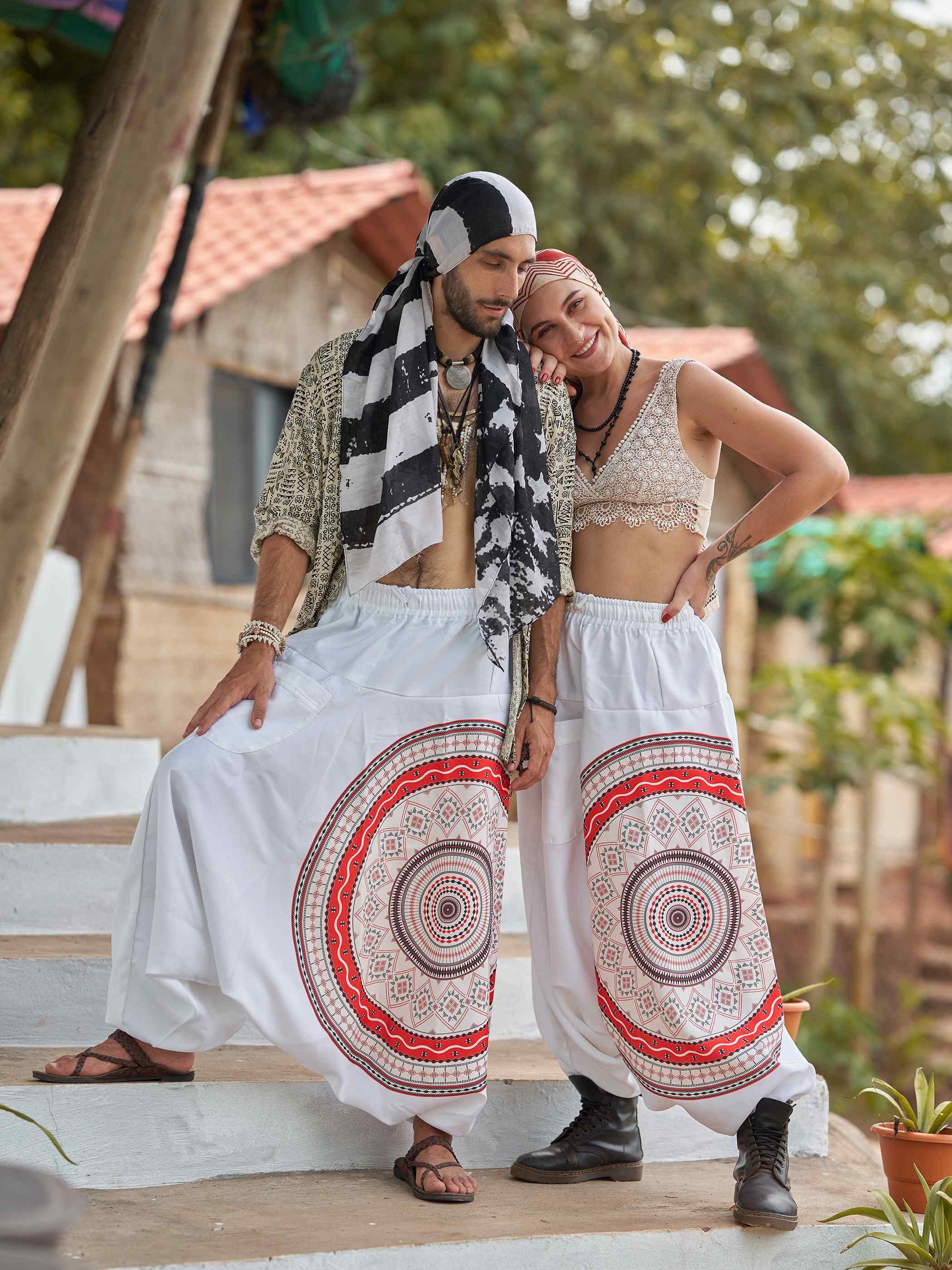 Buy Women's White Mandala Dhoti Baggy Harem For Dance Yoga Travel