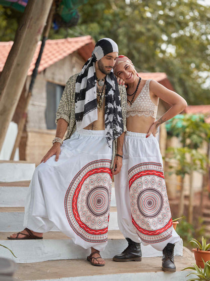 Buy Women's White Mandala Dhoti Baggy Harem For Dance Yoga Travel
