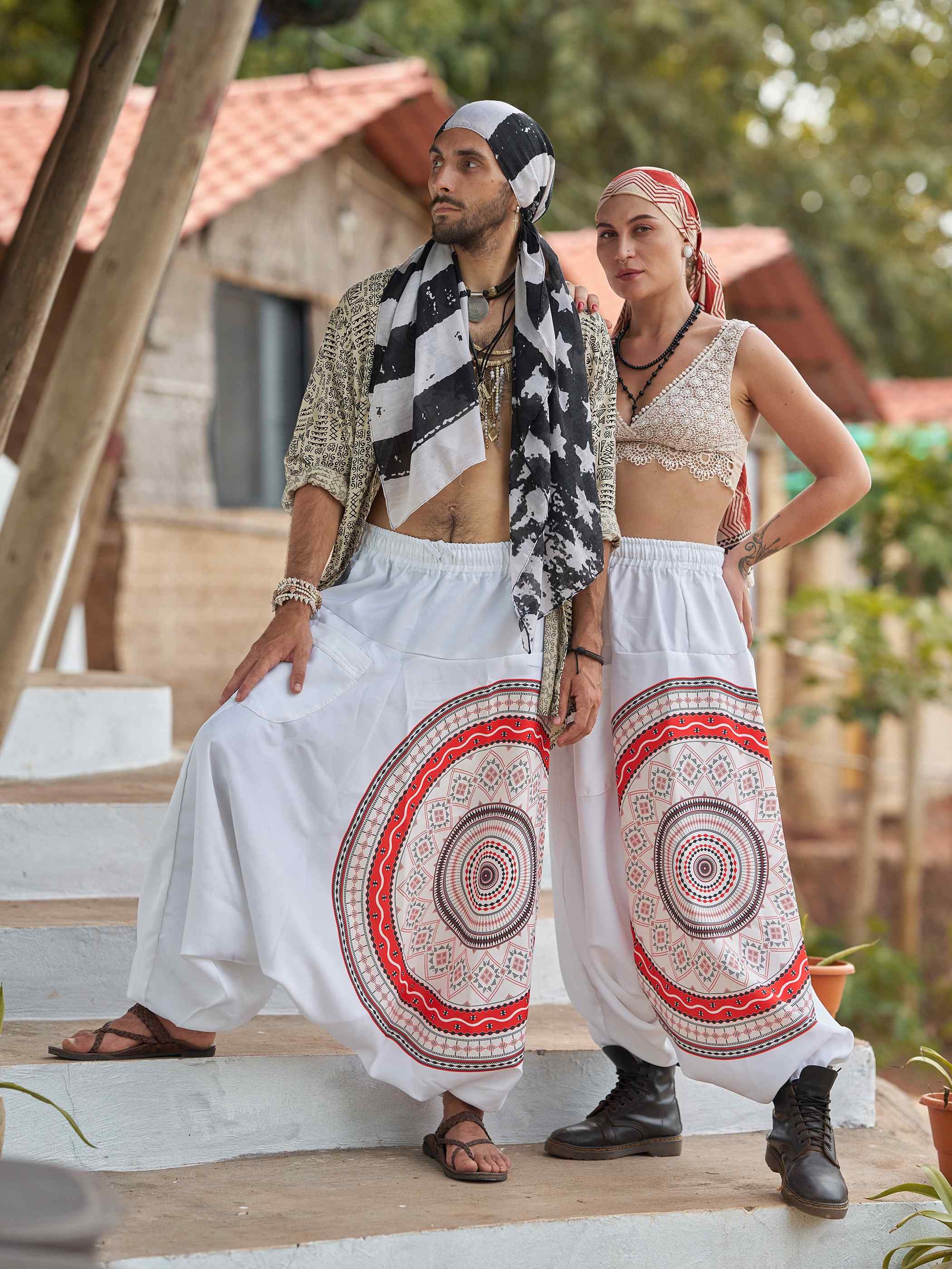 Buy Men's White Mandala Dhoti Baggy Harem For Dance Yoga Travel