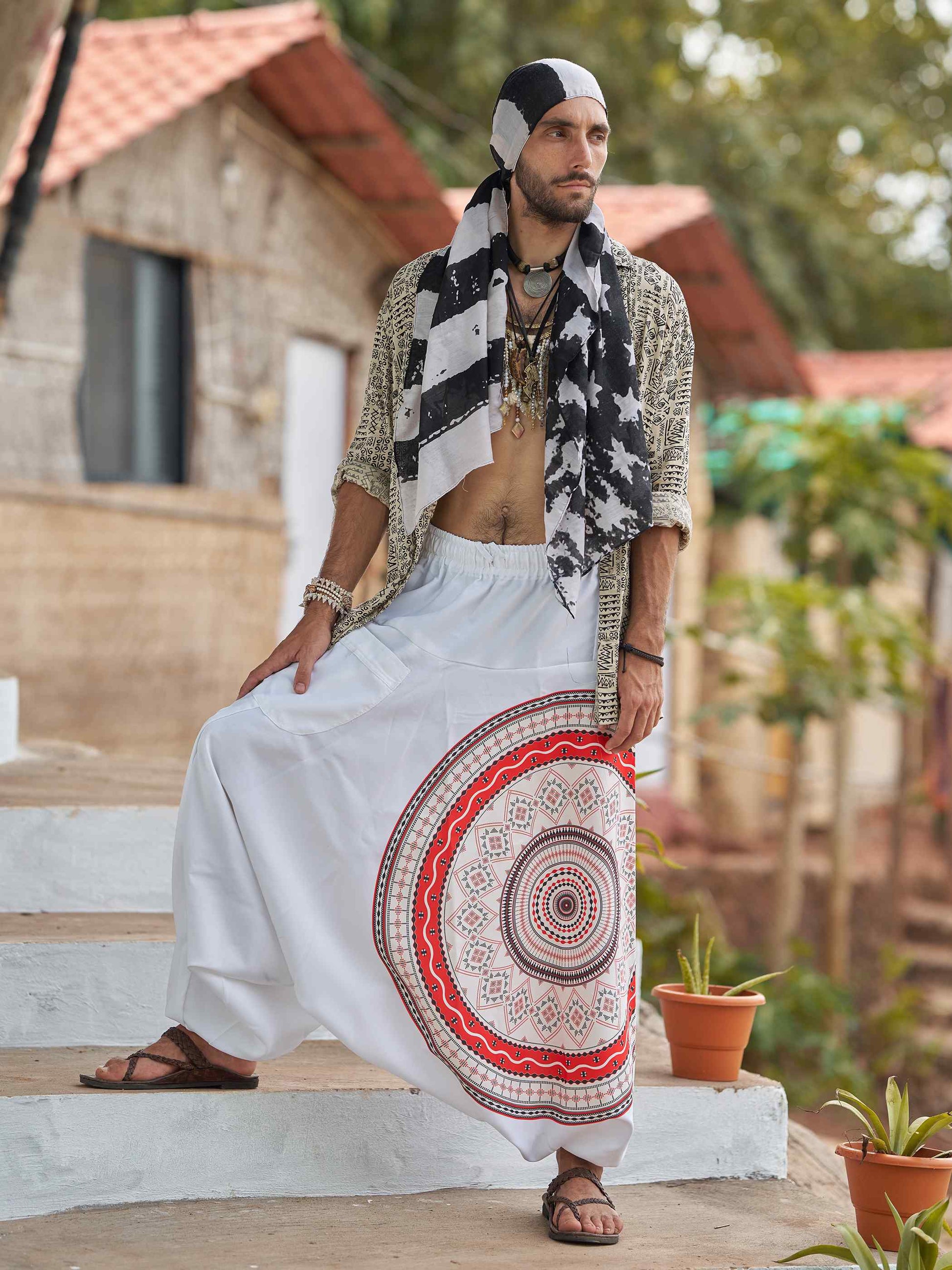 Buy Men's White Mandala Dhoti Baggy Harem For Dance Yoga Travel