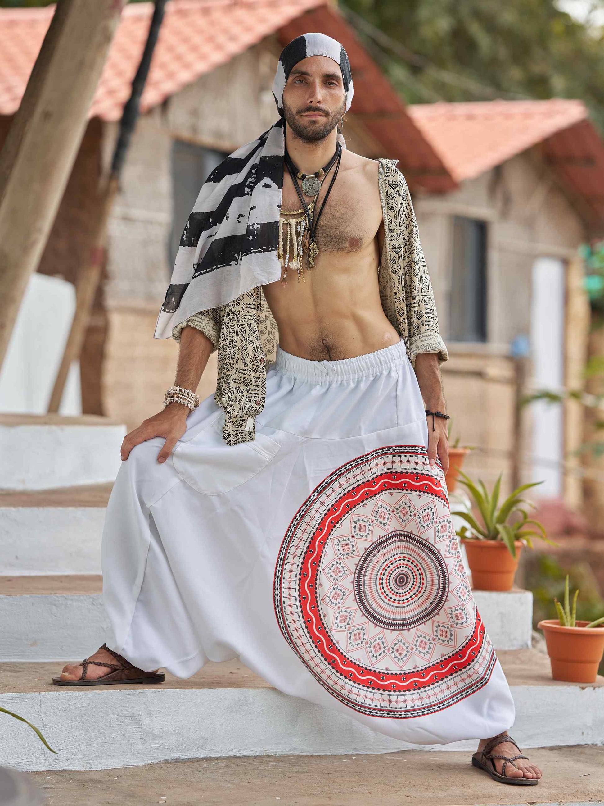 Buy Men's White Mandala Dhoti Baggy Harem For Dance Yoga Travel
