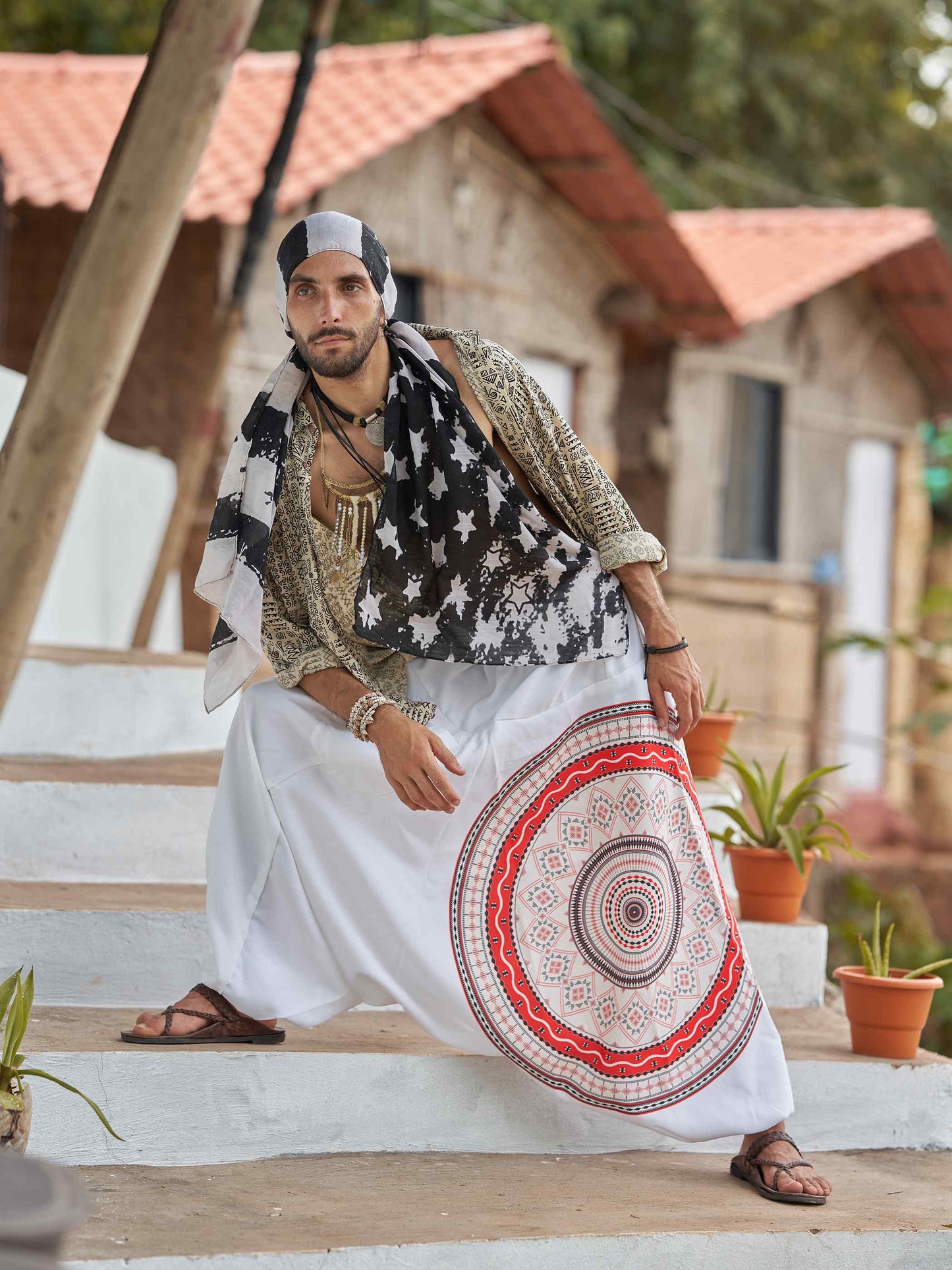 Buy Men's White Mandala Dhoti Baggy Harem For Dance Yoga Travel