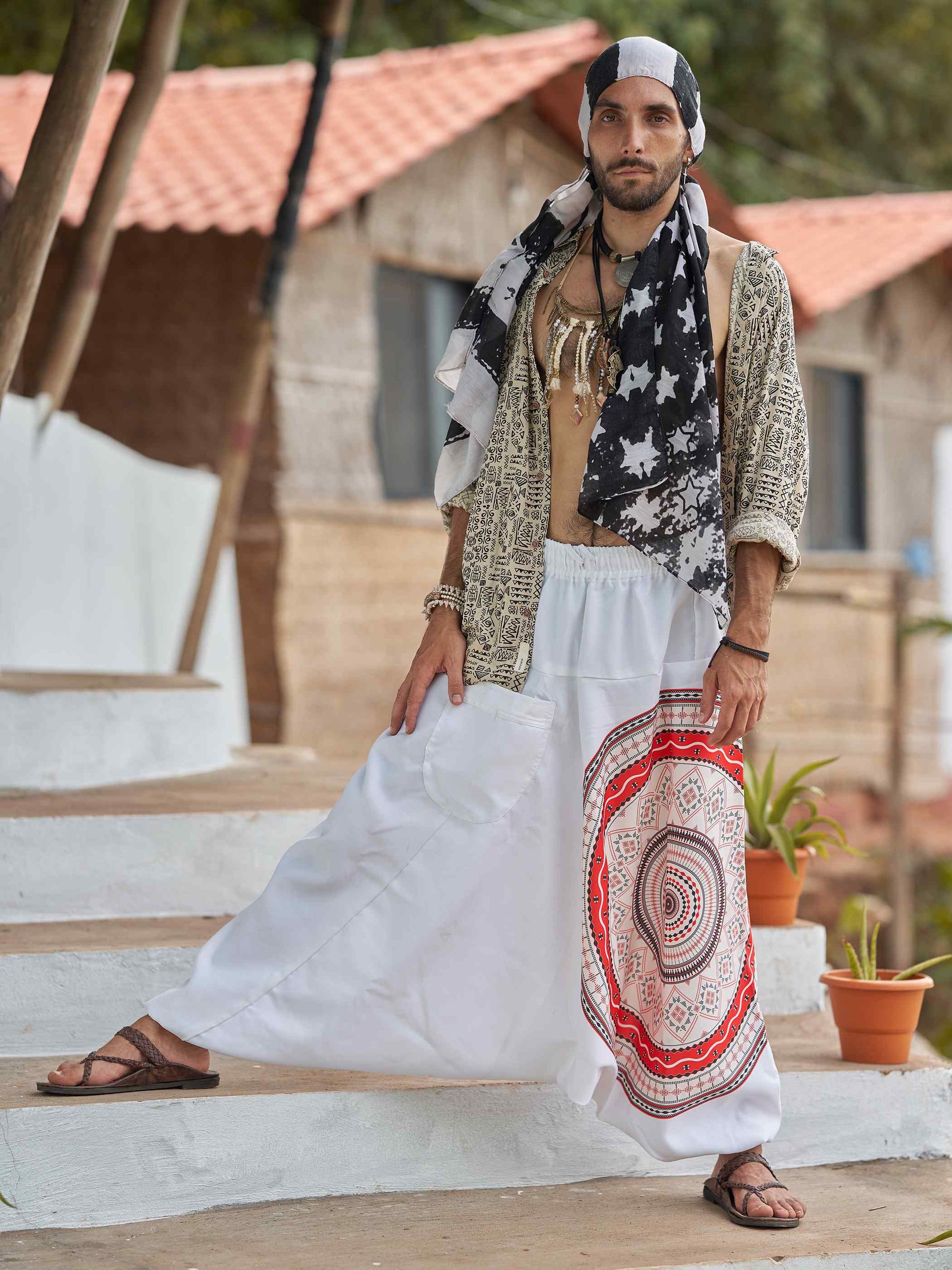Buy Men's White Mandala Dhoti Baggy Harem For Dance Yoga Travel