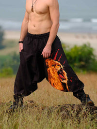 Men's Lion Print Hippy Baggy Harem Pants For Travel Dance Yoga