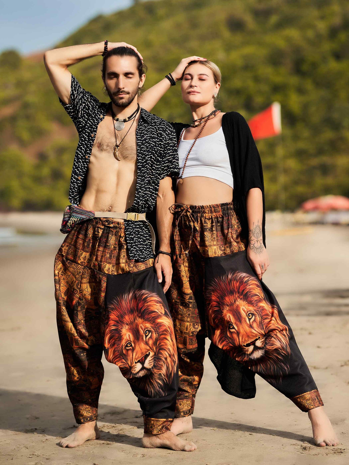 Buy Unisex Couple Lion Animal Print Hippy Boho Harem Pants For Yoga Dance Travel