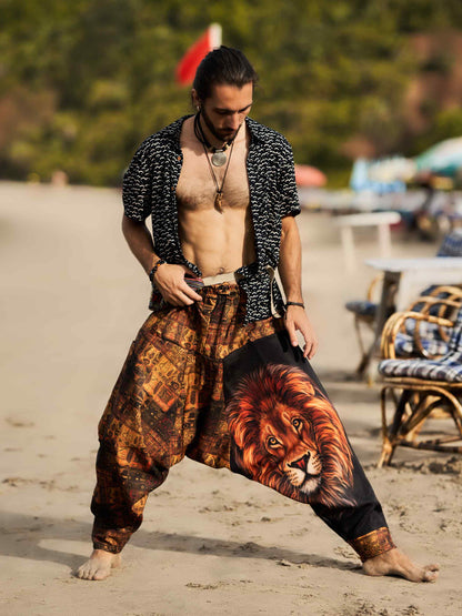 Buy Unisex Couple Lion Animal Print Hippy Boho Harem Pants For Yoga Dance Travel