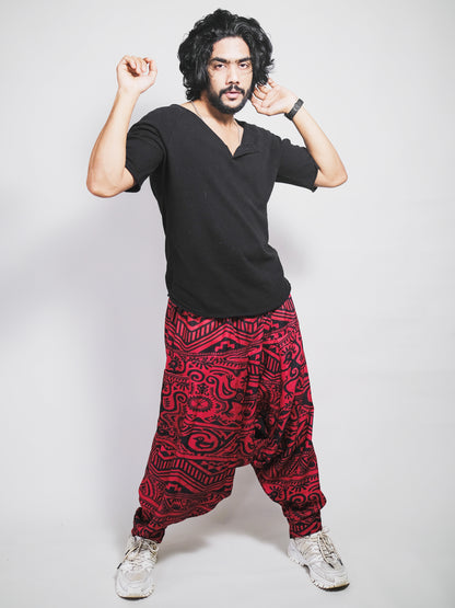 Buy Men's Arabic Vintage Boho Hippy Red Harem Pants Aladdin Balloon Pyjamas