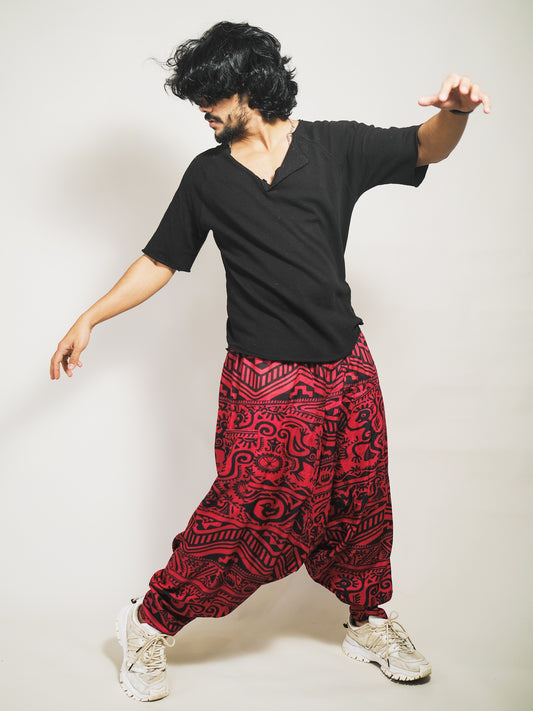 Buy Men's Arabic Vintage Boho Hippy Red Harem Pants Aladdin Balloon Pyjamas