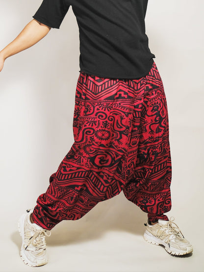 Buy Men's Arabic Vintage Boho Hippy Red Harem Pants Aladdin Balloon Pyjamas