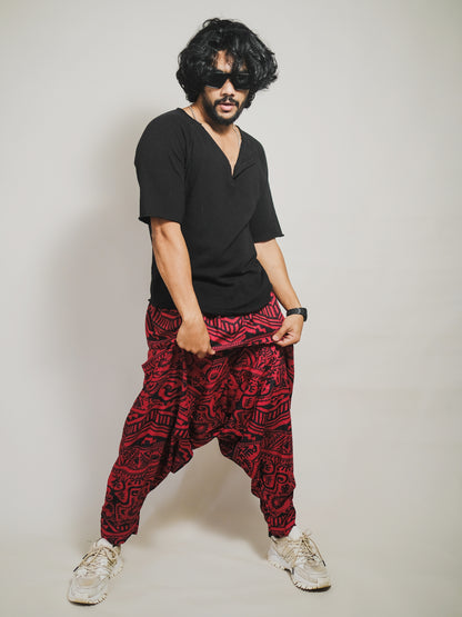 Buy Men's Arabic Vintage Boho Hippy Red Harem Pants Aladdin Balloon Pyjamas