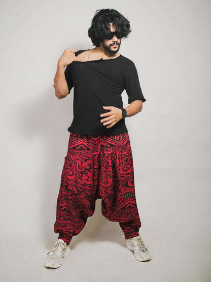 Buy Men's Arabic Vintage Boho Hippy Red Harem Pants Aladdin Balloon Pyjamas