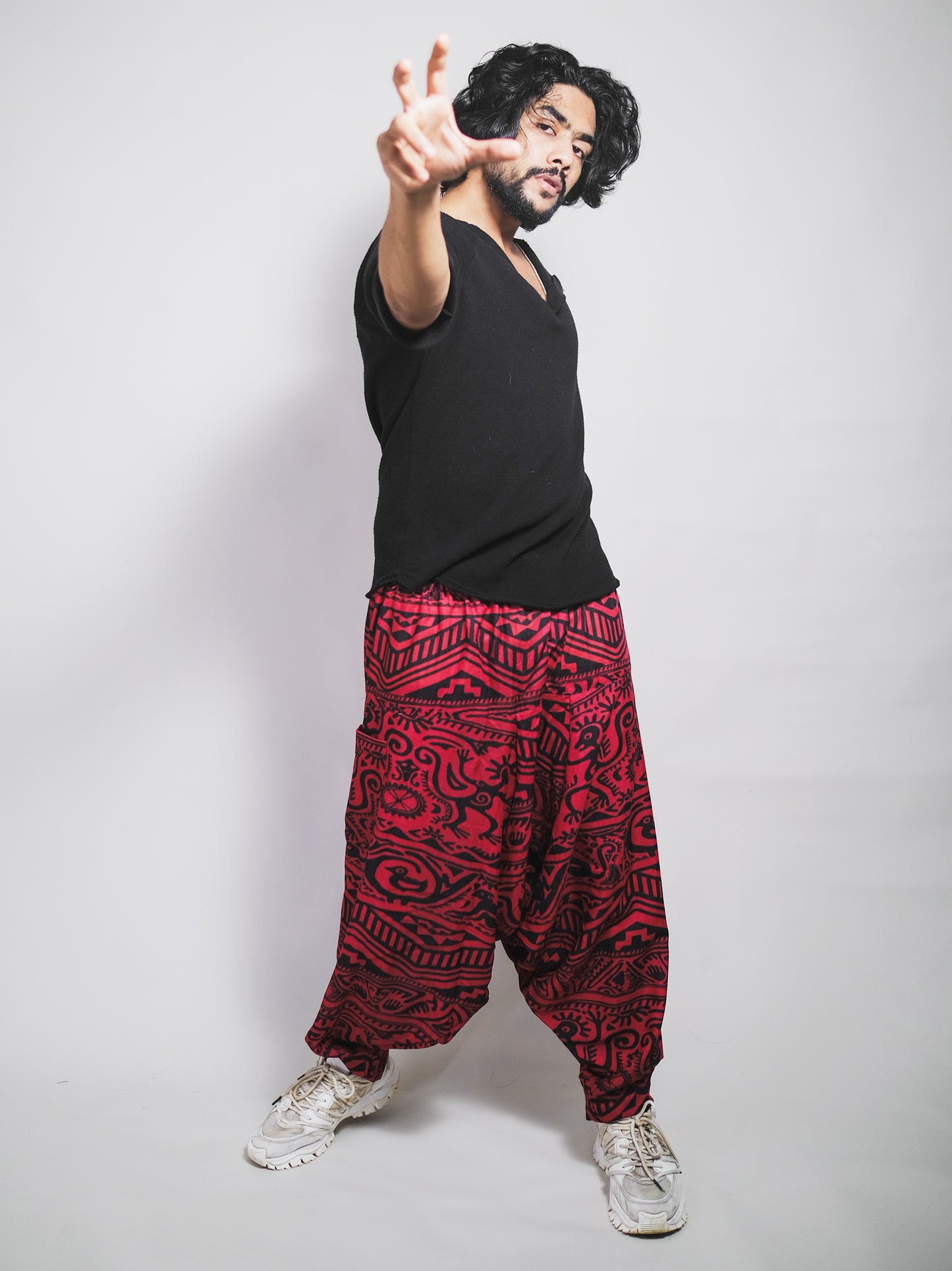 Buy Men's Arabic Vintage Boho Hippy Red Harem Pants Aladdin Balloon Pyjamas