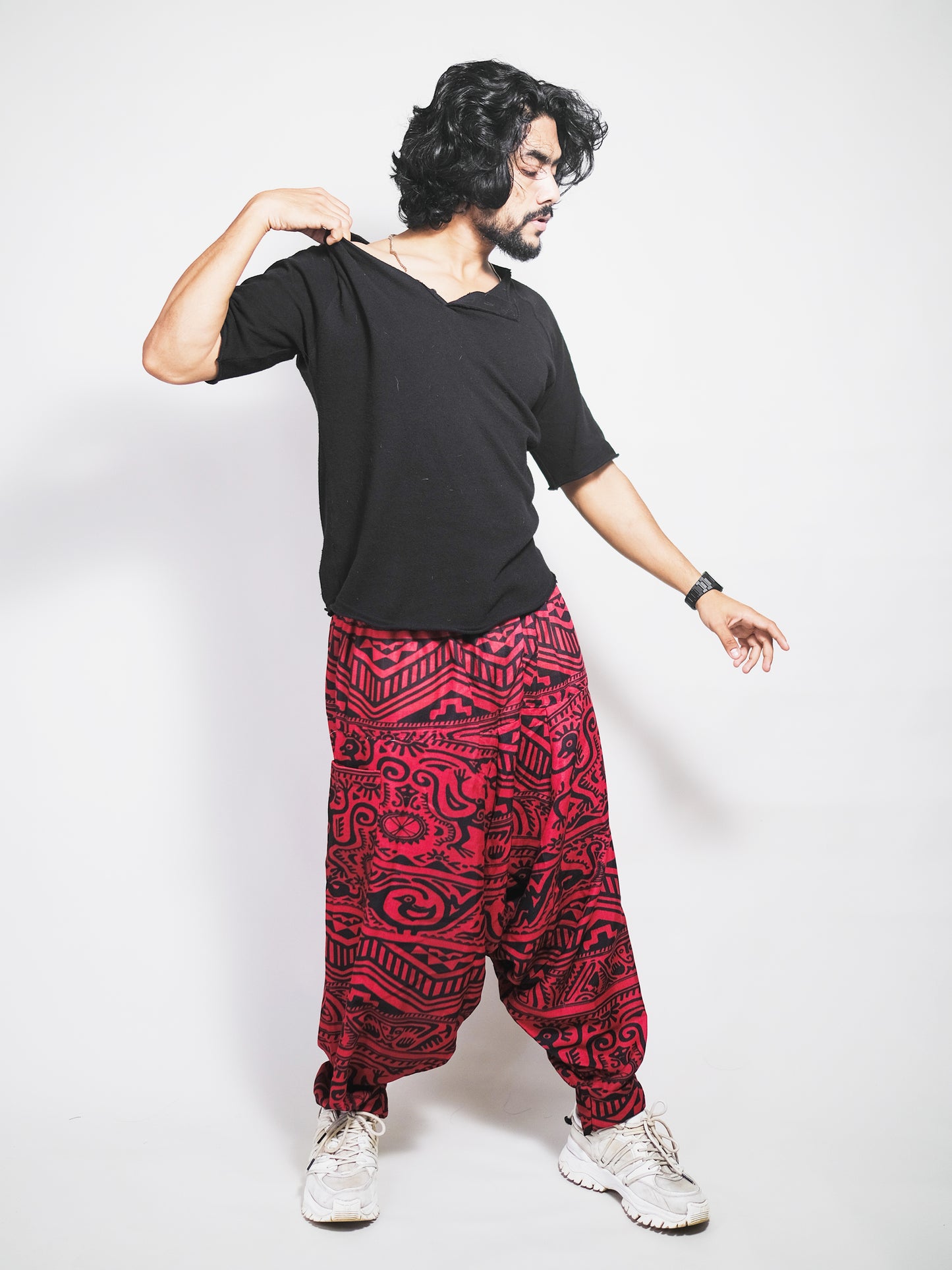 Buy Men's Arabic Vintage Boho Hippy Red Harem Pants Aladdin Balloon Pyjamas