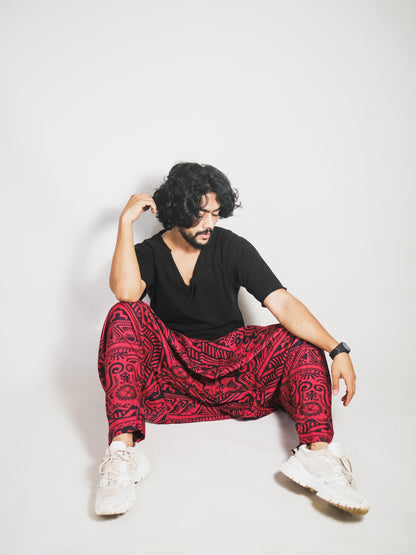 Buy Men's Arabic Vintage Boho Hippy Red Harem Pants Aladdin Balloon Pyjamas