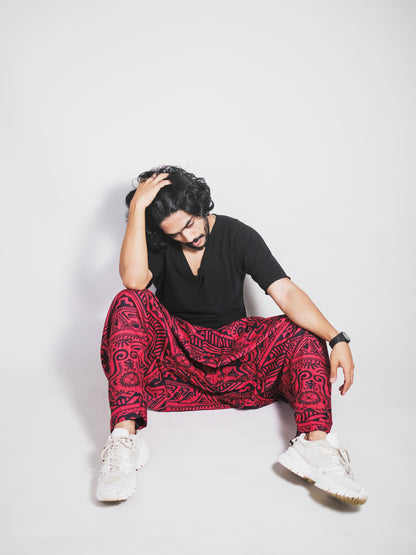 Buy Men's Arabic Vintage Boho Hippy Red Harem Pants Aladdin Balloon Pyjamas