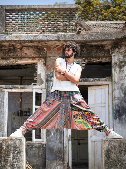 Printed Men’s Harem Pants – Artistic Free Size Streetwear for Yoga, Travel & Dance
