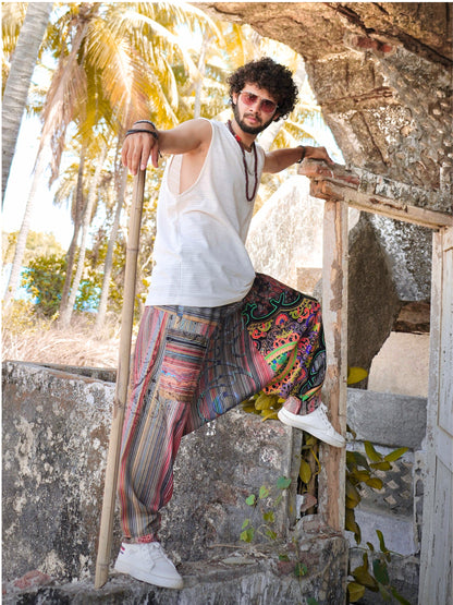 Printed Men’s Harem Pants – Artistic Free Size Streetwear for Yoga, Travel & Dance