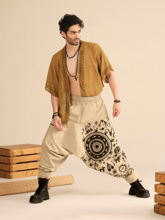 Men's Pure Cotton Harem Pants – Tribal Mandala Print Fashion Yoga Travel & Dance