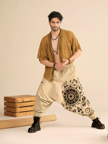 Men's Pure Cotton Harem Pants – Tribal Mandala Print Fashion Yoga Travel & Dance