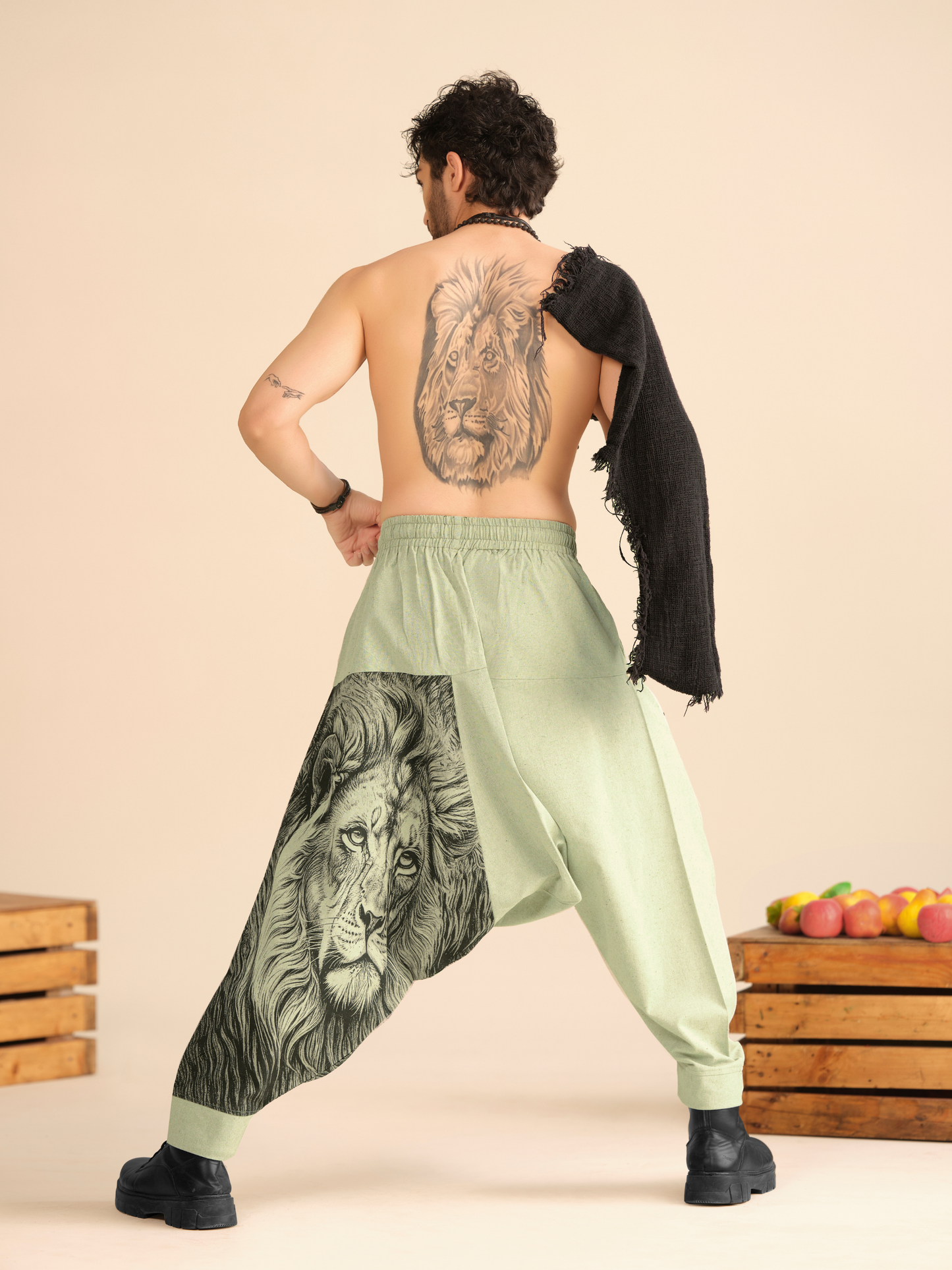 Lion Print Men's Cotton Harem Pants – Pure Cotton Linen Texture For Yoga Travel